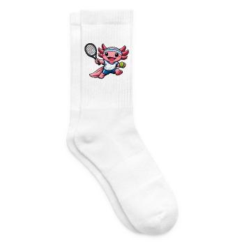 Axolotl beim Tennis – Süßes Sportmotiv - Tennissocken - Weiß - Rechts
