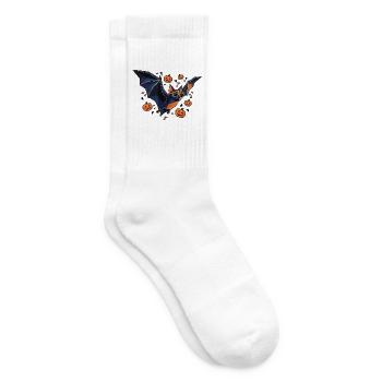 Halloween Poly Stil Fledermaus Kürbis - Tennissocken - Weiß - Rechts