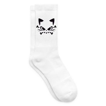 Cats Skull | Minimal Skull & Bones motif - Tennis socks - white - Right