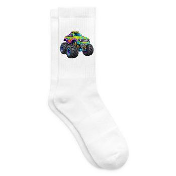 Bunter Monstertruck Flammen-Design - Tennissocken - Weiß - Rechts