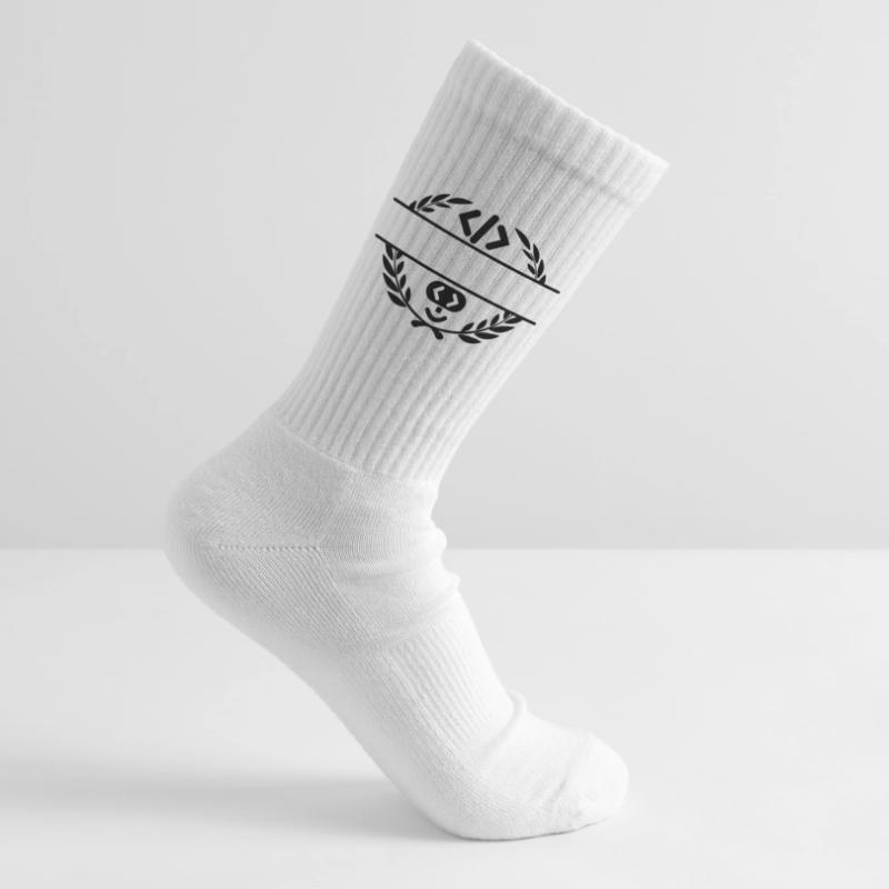 Code logo et code smiley dans une couronne de laurier Chaussettes de tennis