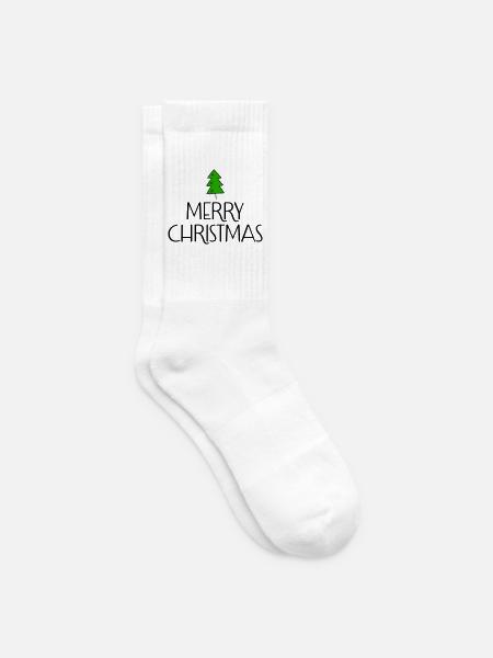 Frohe Weihnachten mit Tannenbaum - Tennissocken - Weiß