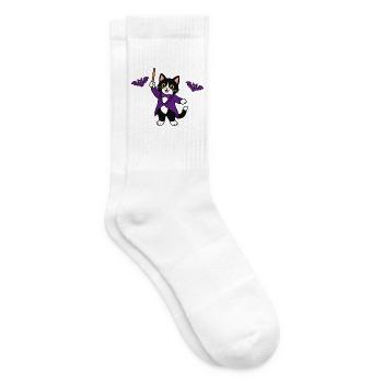 Tuxedo Cat veranstaltet eine Halloween-Fledermausshow - Tennissocken - Weiß - Rechts