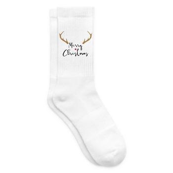 Merry Christmas Geweih I Weihnachten - Tennissocken - Weiß - Rechts