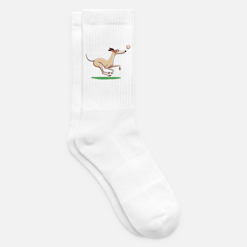 Cartoon Whippet Playing Fetch - Tennis socks - white
