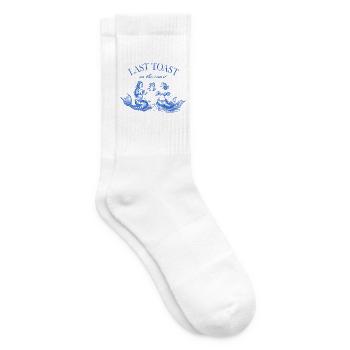 Last Toast on the Coast - bachelorette saying - Tennis socks - white - Right