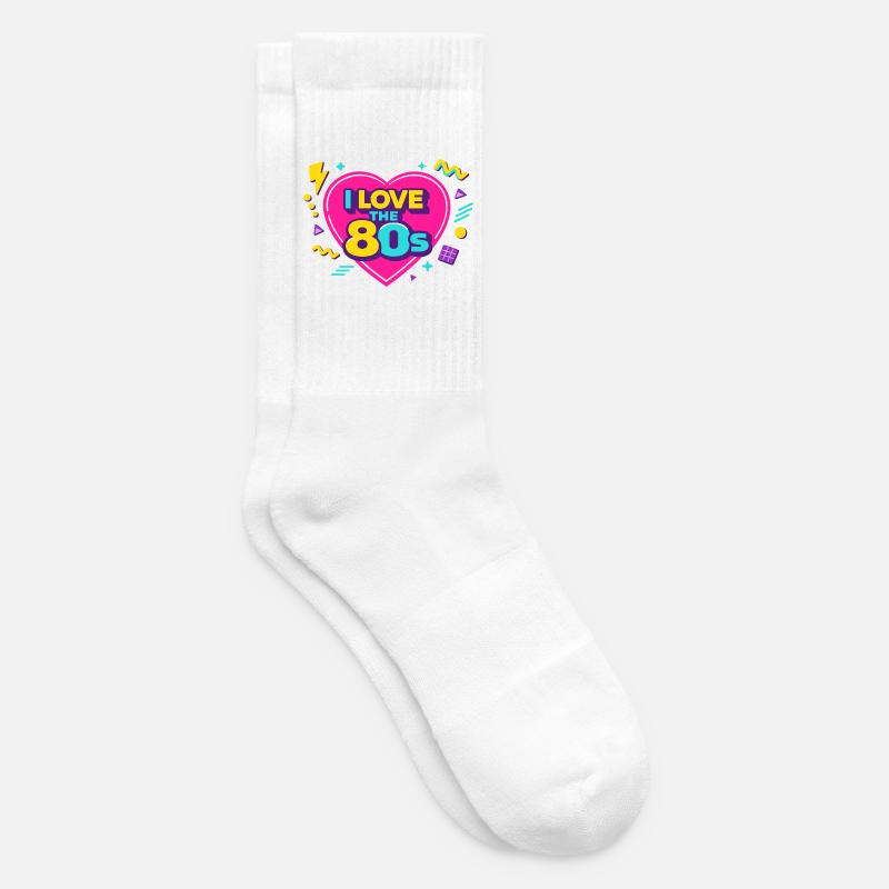 80s Retro Heart Neon Design - Tennis socks - white