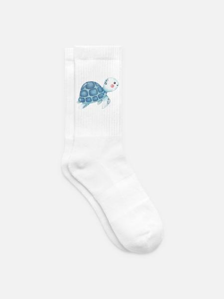 Kuschelschildkröte Blau Muster - Tennissocken - Weiß