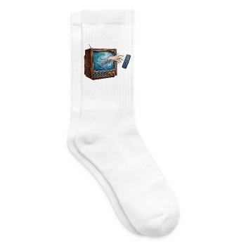 Surreale Ocean Wave Vintage-TV-Grafik | Ästhetik - Tennissocken - Weiß - Rechts