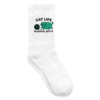 Spielende Katze Schriftzug - Tennissocken - Weiß - Rechts