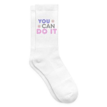 Du schaffst das – Motivations-inspirierendes Zitat - Tennissocken - Weiß - Rechts
