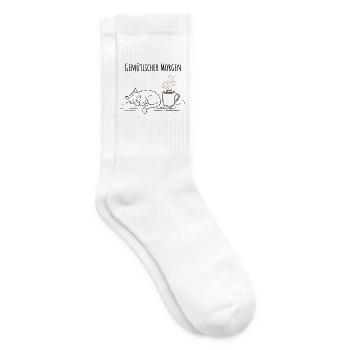 Gemütlicher Morgen Schlafende Katze Kaffee Shirt - Tennissocken - Weiß - Rechts