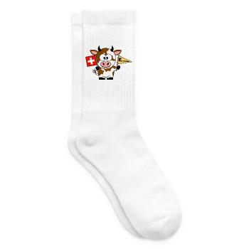 Kuh mit Fondue Flaggen - Tennissocken - Weiß - Rechts