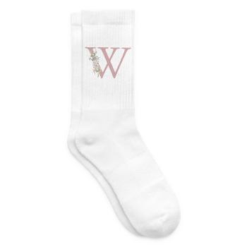 W Monogramme, Floral, Personnalisable - Chaussettes de tennis - blanc - Droite