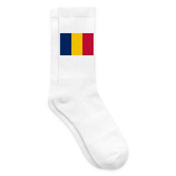 Tschad – Flaggenwappen Blau, Gelb, Rot - Tennissocken - Weiß - Rechts