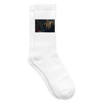 Poster Illustration Medieval Landscape in Ruins - Tennis socks - white - Right