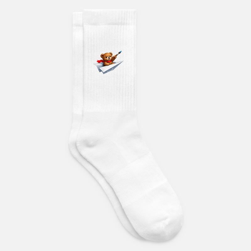 Bär mit Pinsel auf Papierflugzeug  - Tennissocken - Weiß