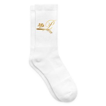 Initiale P mit Rose - Tennissocken - Weiß - Rechts