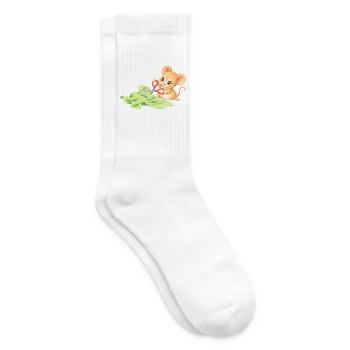 Maus - Niedliches Mäuschen schneidet Stoff - Tennissocken - Weiß - Rechts