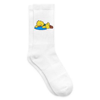 Niedliche schlafende Ente auf einem blauen Kissen - Tennissocken - Weiß - Rechts