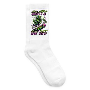 Skelett auf Skateboard - Skate or die - Tennissocken - Weiß - Rechts