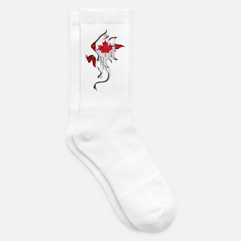 Drapeau du Canada - Canada - Silhouette de dragon - Chaussettes de tennis - blanc
