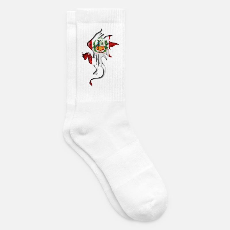 Flagge von Peru - Peru - Drachensilhouette - Tennissocken - Weiß