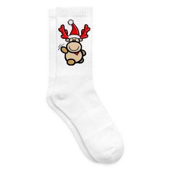 Renne de dessin animé Elmondo agitant avec un chapeau de Père Noël - Chaussettes de tennis - blanc - Droite