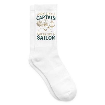 Look like a Captain, Swear like a Sailor saying - Tennis socks - white - Right