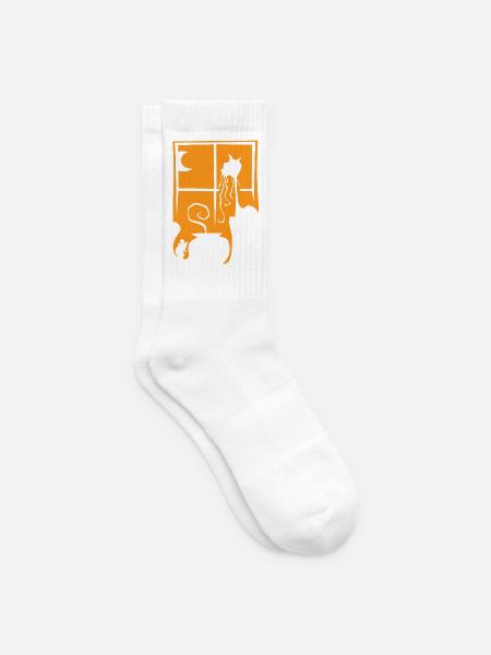 Halloween Katze Maus Fisch orange Fenster Mond - Tennissocken - Weiß