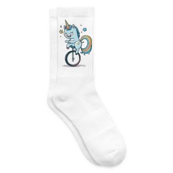 Unicorn auf dem Einrad – Bunter Traum - Tennissocken - Weiß - Rechts