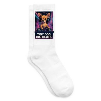 Chihuahua DJ: Tiny Dog Big Beats – Retro Neon - Tennissocken - Weiß - Rechts