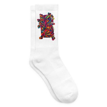 Farbenreiches Gesichts-Porträt- Martina Eßer - Tennissocken - Weiß - Rechts