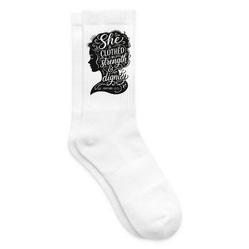 Femme de force et de dignité - Proverbes 31:25 - Chaussettes de tennis - blanc - Droite