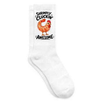 Henne mit Shrimps Lustiges Cartoon Motiv - Tennissocken - Weiß - Rechts
