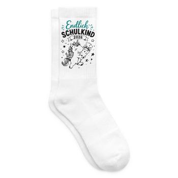 Endlich Schulkind 2026 Unicorn - Tennissocken - Weiß - Rechts