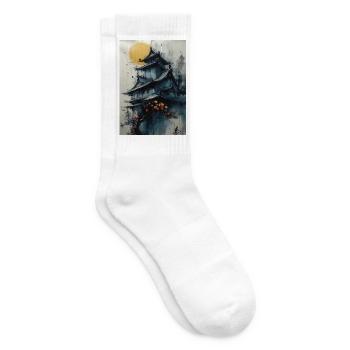 Pagode unter dem Mond in Aquarell - Tennissocken - Weiß - Rechts