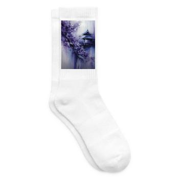 Purple Pagoda and Flowers - Tennis socks - white - Right