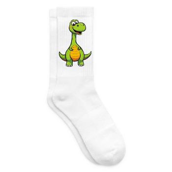 Cheerful dinosaur with orange belly - Tennis socks - white - Right