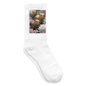 Pastel lotus capybaras - Tennis socks - white - Right