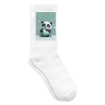 Tender panda and pastel green heart - Tennis socks - white - Right