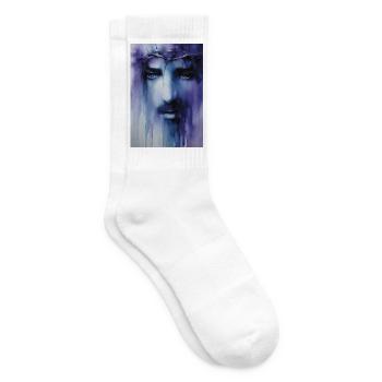 Sacred Face in Purple Blue Watercolor - Tennis socks - white - Right