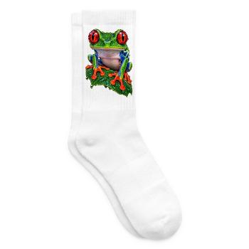 Rotäugiger Laubfrosch auf Blatt - Tennissocken - Weiß - Rechts
