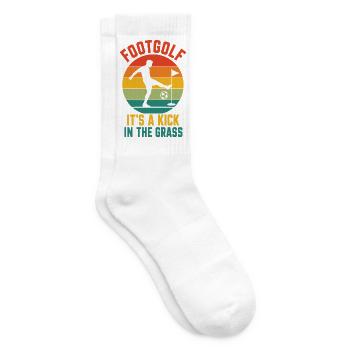 Retro-Footgolf-Motiv mit „IT'S A KICK IN THE GRASS - Tennissocken - Weiß - Rechts