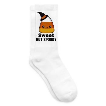 Süße Candy-Corn Spuk-Gestalt mit Hexenhut - Tennissocken - Weiß - Rechts