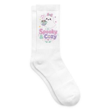 Spooky & Cozy Geist mit Kaffee - Tennissocken - Weiß - Rechts