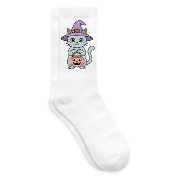 Kürbis-Halloween-Hexenkatze - Tennissocken - Weiß - Rechts