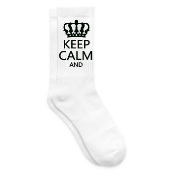 Königskrone Keep Calm Motiv - Tennissocken - Weiß - Rechts