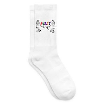 Zwei weiße Friedenstauben mit farbigem Text PEACE - Tennissocken - Weiß - Rechts