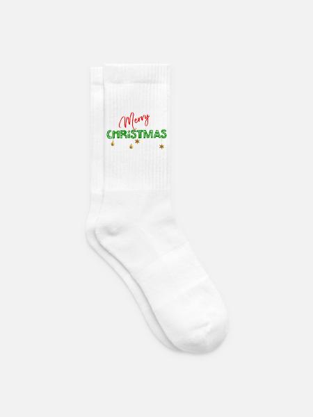 Frohe Weihnachten: Strukturierte grüne Buchstaben - Tennissocken - Weiß